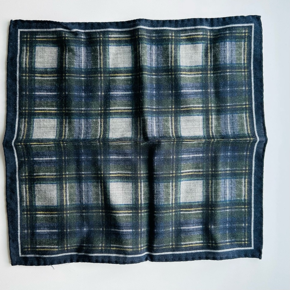 Suitsupply Plaid Pocket Square in Blue and Green Plaid